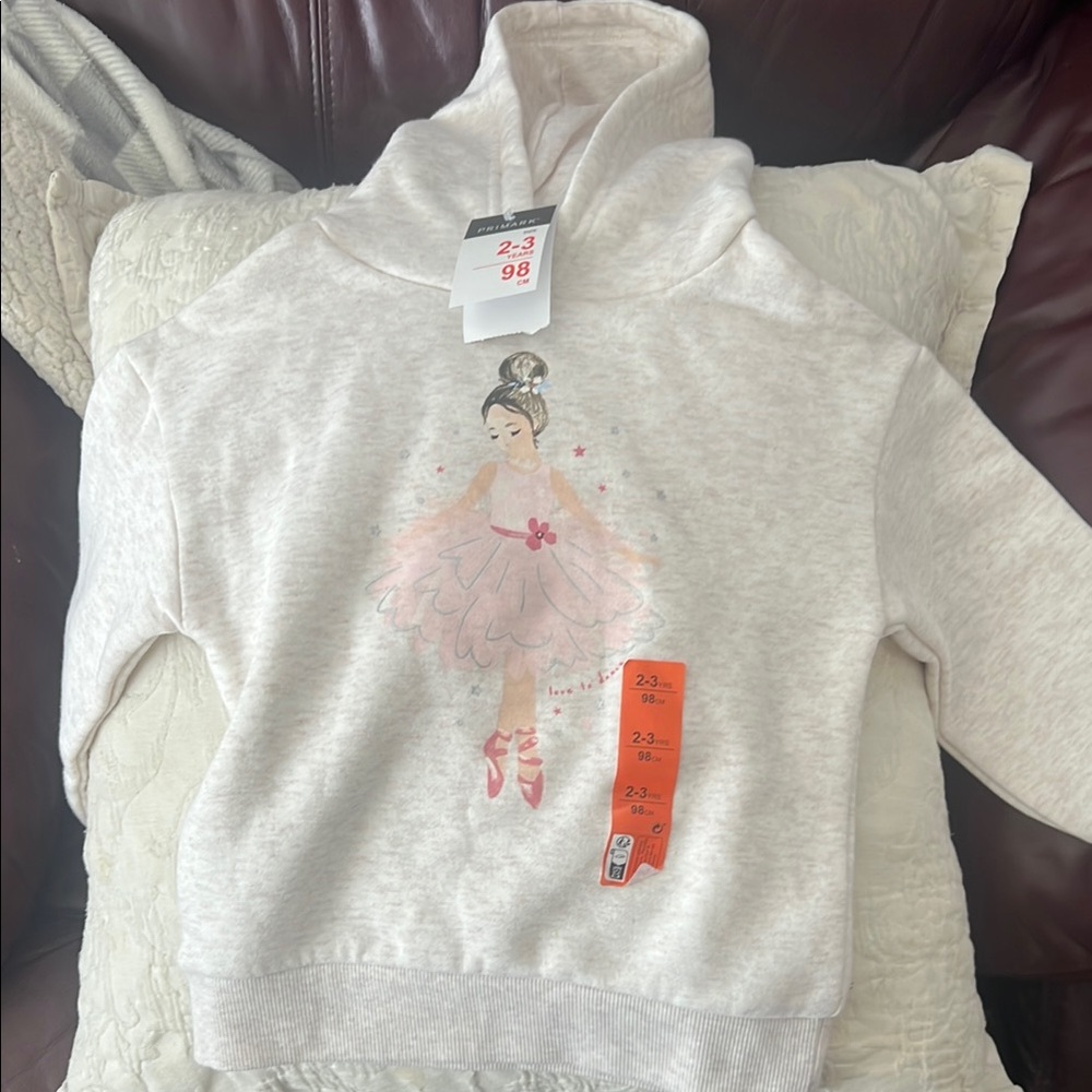 Girls' Cream Hoodie with Ballerina Print